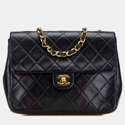 Pre Owned Chanel Black Square Quilted Lambskin Single Flap