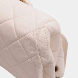 Pre Owned Chanel White CC Quilted Aged Calfskin Accordion Flap