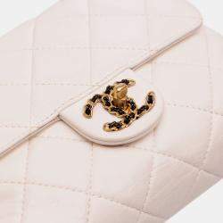 Pre Owned Chanel White CC Quilted Aged Calfskin Accordion Flap