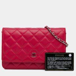 Pre Owned Chanel Pink Classic Lambskin Wallet on Chain