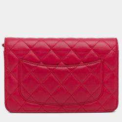 Pre Owned Chanel Pink Classic Lambskin Wallet on Chain