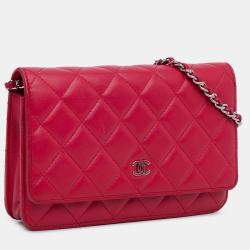 Pre Owned Chanel Pink Classic Lambskin Wallet on Chain
