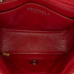 Pre Owned Chanel Red Mini Square Classic Caviar Single Flap