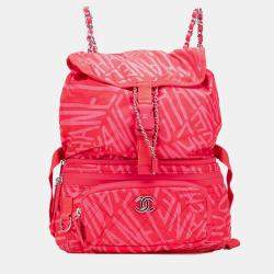 Pre Owned Chanel Printed Nylon Coco Neige Convertible Backpack