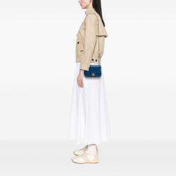 Pre Owned Chanel Blue Mini Square Classic Lambskin Pearl Crush Single Flap