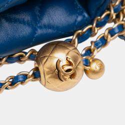 Pre Owned Chanel Blue Mini Square Classic Lambskin Pearl Crush Single Flap