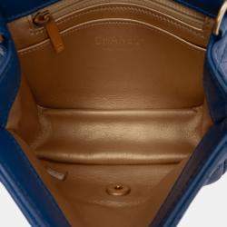 Pre Owned Chanel Blue Mini Square Classic Lambskin Pearl Crush Single Flap