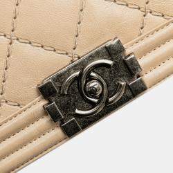 Pre Owned Chanel Brown Old Medium Aged Calfskin Double Stitch Boy Flap