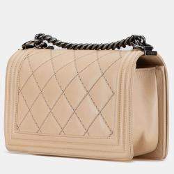 Pre Owned Chanel Brown Old Medium Aged Calfskin Double Stitch Boy Flap