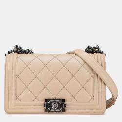 Pre Owned Chanel Brown Old Medium Aged Calfskin Double Stitch Boy Flap