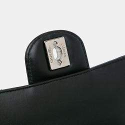 Pre Owned Chanel Black Mini Square Classic Chevron Patent Flap