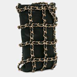 Pre Owned Chanel Black Lambskin Tech Me Out Clutch With Chain