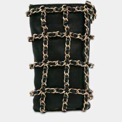 Pre Owned Chanel Black Lambskin Tech Me Out Clutch With Chain