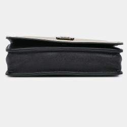 Pre Owned Chanel Black Silver Bicolor Calfskin Boy Wallet On Chain