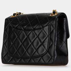 Pre Owned Chanel Black Small Square Quilted Lambskin Flap