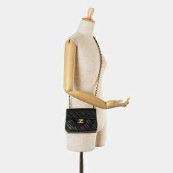 Pre Owned Chanel Black Small Square Quilted Lambskin Flap