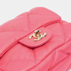 Pre Owned Chanel Pink Mini Quilted Calfskin Bubbly Flap