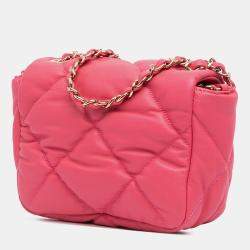 Pre Owned Chanel Pink Mini Quilted Calfskin Bubbly Flap