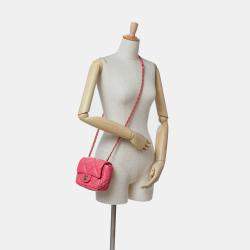 Pre Owned Chanel Pink Mini Quilted Calfskin Bubbly Flap