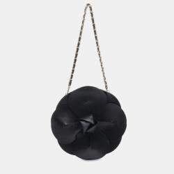 Pre Owned Chanel Black Lambskin and Satin Camellia Flower Evening Bag