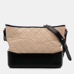 Pre Owned Chanel Beige Black Medium Bicolor Lambskin Gabrielle Crossbody