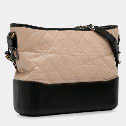 Pre Owned Chanel Beige Black Medium Bicolor Lambskin Gabrielle Crossbody