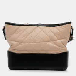 Pre Owned Chanel Beige Black Medium Bicolor Lambskin Gabrielle Crossbody