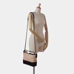 Pre Owned Chanel Beige Black Medium Bicolor Lambskin Gabrielle Crossbody