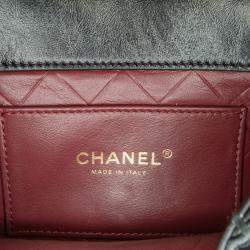 Pre Owned Chanel Black CC Quilted Calfskin Round Moon Messenger Flap
