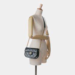 Pre Owned Chanel Black CC Quilted Calfskin Round Moon Messenger Flap