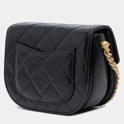 Pre Owned Chanel Black CC Quilted Calfskin Round Moon Messenger Flap