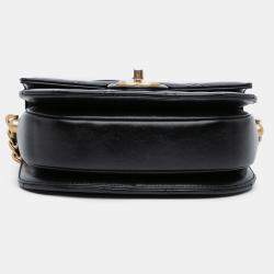 Pre Owned Chanel Black CC Quilted Calfskin Round Moon Messenger Flap
