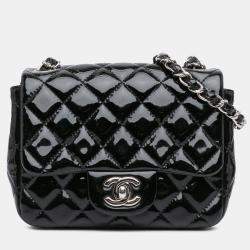Pre Owned Chanel Black Mini Square Classic Patent Single Flap
