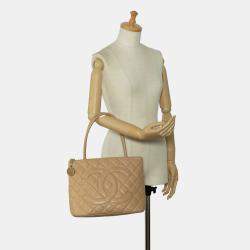 Pre Owned Chanel Beige Caviar Medallion Tote