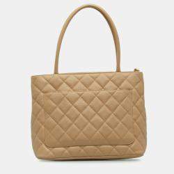 Pre Owned Chanel Beige Caviar Medallion Tote