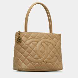 Pre Owned Chanel Beige Caviar Medallion Tote