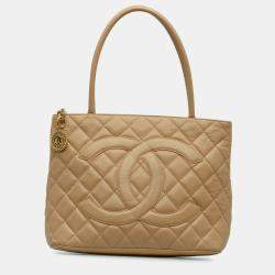 Pre Owned Chanel Beige Caviar Medallion Tote