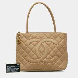 Pre Owned Chanel Beige Caviar Medallion Tote