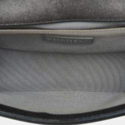 Pre Owned Chanel Grey Old Medium Quilted Perforated Metallic Lambskin Boy Flap