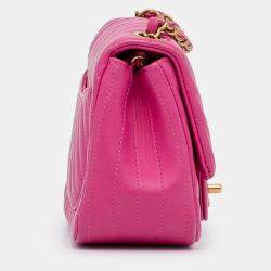 Pre Owned Chanel Pink Mini Square Classic Chevron Lambskin Single Flap