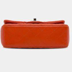 Pre Owned Chanel Orange Mini Rectangular Classic Lambskin Single Flap