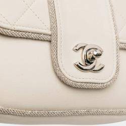 Pre Owned Chanel White Mini Quilted Lambskin and Metallic Trim Elementary Chic Flap