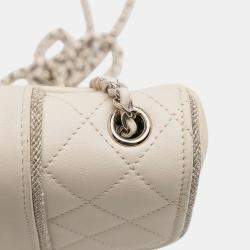 Pre Owned Chanel White Mini Quilted Lambskin and Metallic Trim Elementary Chic Flap