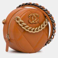 Pre Owned Chanel Brown Lambskin 19 Round Clutch with Chain