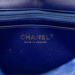 Pre Owned Chanel Blue Mini Rectangular Classic Velvet Single Flap