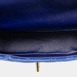 Pre Owned Chanel Blue Mini Rectangular Classic Velvet Single Flap