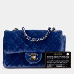 Pre Owned Chanel Blue Mini Rectangular Classic Velvet Single Flap