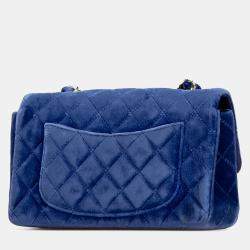 Pre Owned Chanel Blue Mini Rectangular Classic Velvet Single Flap