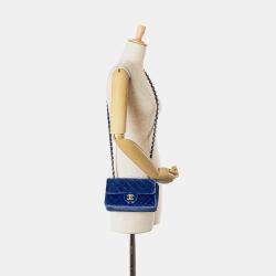 Pre Owned Chanel Blue Mini Rectangular Classic Velvet Single Flap