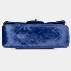 Pre Owned Chanel Blue Mini Rectangular Classic Velvet Single Flap